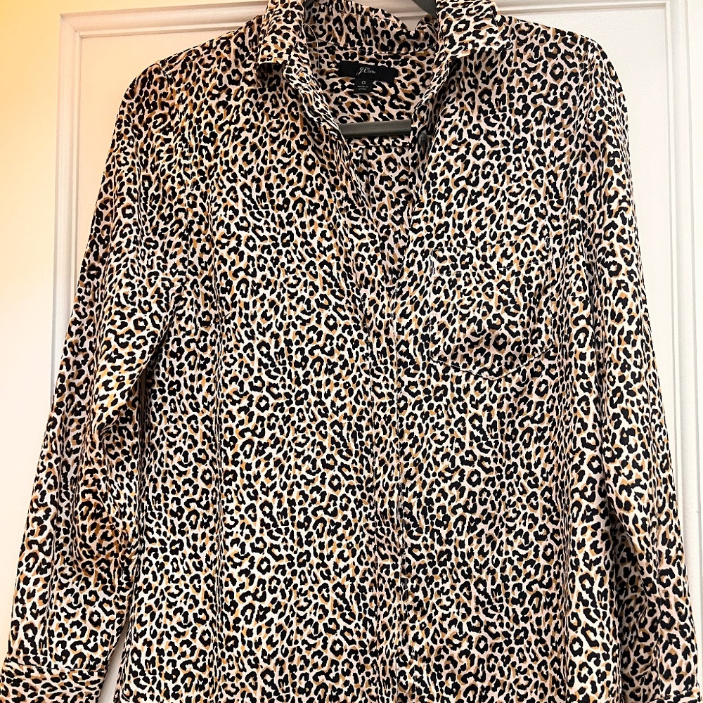 Jcrew 100% silk leopard blouse size 0